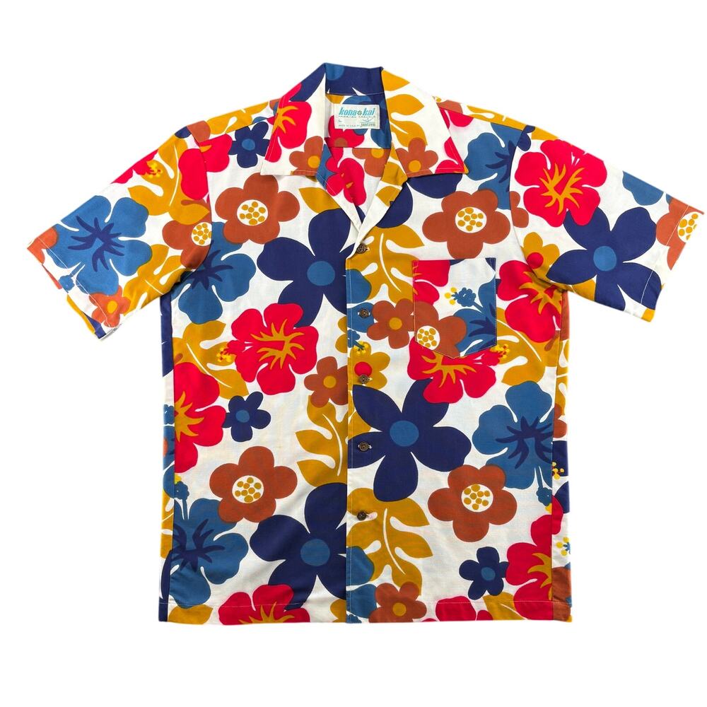 Vintage 1960s Jantzen Floral Kona Kai Hawaiian Shirt Men's L Aloha